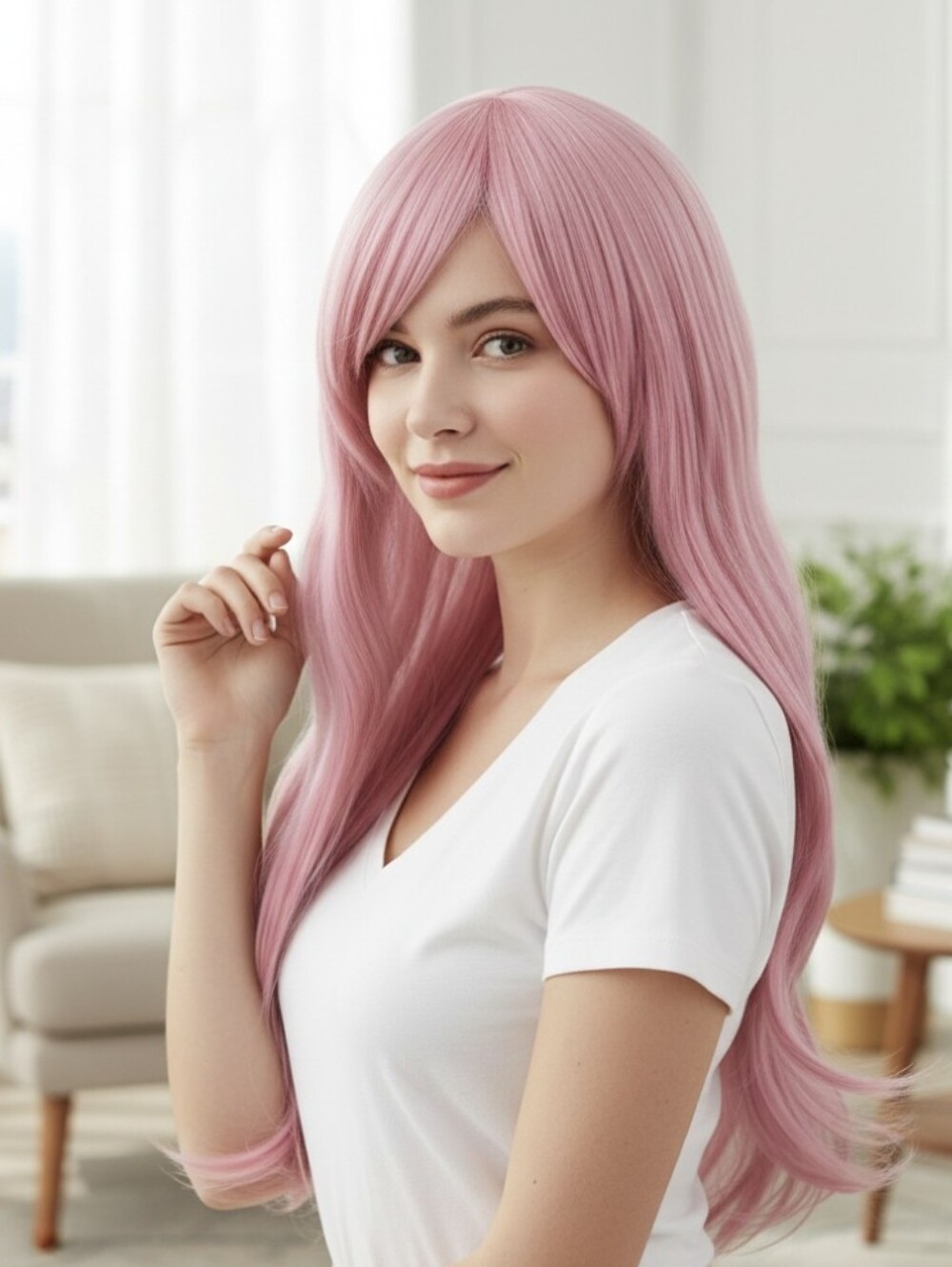 MapofBeauty 28 Inch Long Wavy Hair Synthetic Wig with Side Bangs Costume Cosplay
